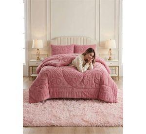 Cubrecama Plumón Jacquard Premium 2 Plazas Invierno Térmico rosa