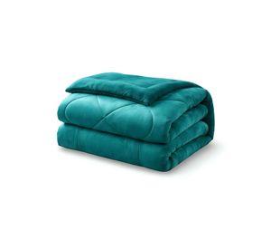 Cubrecama plush con chiporro Acolchado liso plaza y media verde