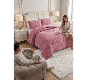 Cubrecama Plumón Jacquard Premium 2 Plazas Invierno Térmico rosa