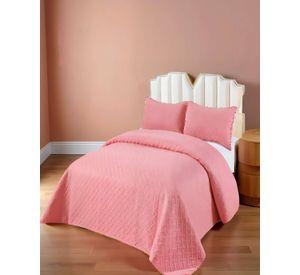 CUBRECAMA DE VERANO UNICOLOR CON POMPON 2P COLOR ROSADO