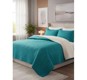Cubrecama Quilt Sherpa 2pl - Varios Modelos W.m G Turquesa Sólido Moderno Y Minimalista