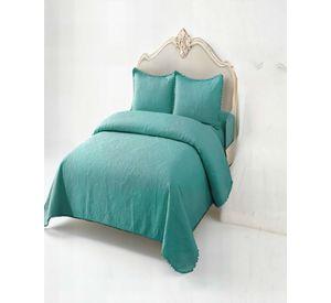 QUILT CUBRECAMA DE VERANO 1,5 PLAZAS CON POMPON COLOR TURQUESA