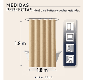 Cortina De Baño Impermeable Tela Ducha +12 Gancho Premium Az