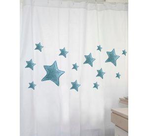 CORTINA BAÑO ALGODÓN ESTRELLAS TURQUESAS