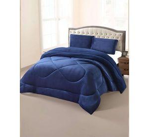 Cubrecama plush con chiporro Acolchado liso 2 plazas azul