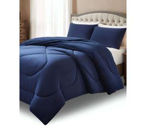 Cubrecama plush con chiporro Acolchado liso 2 plazas azul
