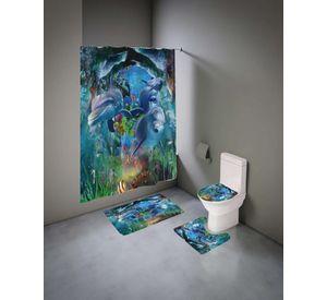 Juego 5 piezas con Cortina de baño de Tela Poliéster y Forro de Ducha de Plástico J-22