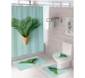 Juego 5 piezas con Cortina de baño de Tela Poliéster y Forro de Ducha de Plástico J-9