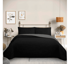 Cubrecama Quilt Reversible Queen Color Negro Trama Collection
