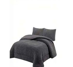 CUBRECAMA CON RELIEVE EN FORMA DE HOJAS KING COLOR GRIS