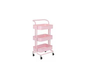 Carrito Organizador Metálico 3 Niveles Multiusos Con Ruedas Rosa