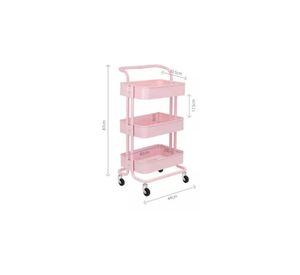 Carrito Organizador Metálico 3 Niveles Multiusos Con Ruedas Rosa