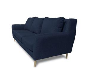 Sofá Lenora Chenille Tipo Lino Azul 3 Cuerpos