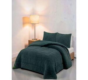 CUBRECAMA CON RELIEVE EN FORMA DE HOJAS KING COLOR VERDE