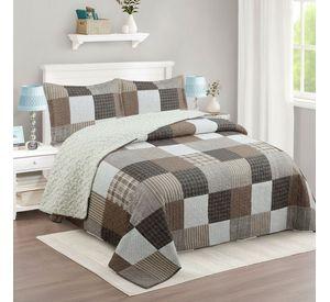 Cubrecama Quilt Sherpa 1.5 - Varios Modelos W.m G Café Cuadros Cafe Y Blanco