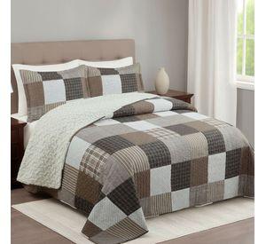 Cubrecama Quilt Sherpa 1.5 - Varios Modelos W.m G Café Cuadros Cafe Y Blanco