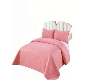 CUBRECAMA DE VERANO UNICOLOR CON POMPON 2P COLOR ROSADO