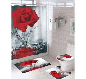 Set de baño 5 piezas Cortina mas Alfombras mas forro de ducha  -14