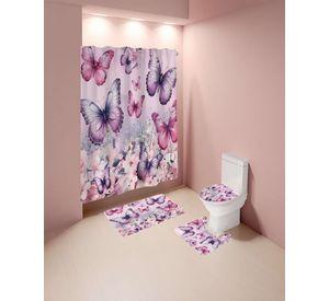 Juego 5 piezas con Cortina de baño de Tela Poliéster y Forro de Ducha de Plástico J-18