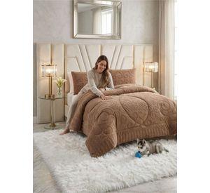 Cubrecama Plumón Jacquard Premium 2 Plazas Invierno Térmico café