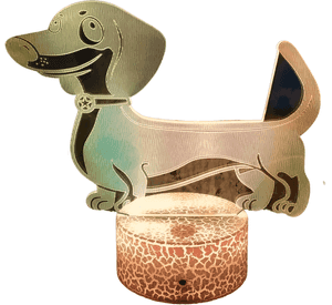 Lámpara ilusión 3D De Perro Salchicha 7 Colores Led Integrados