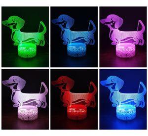 Lámpara ilusión 3D De Perro Salchicha 7 Colores Led Integrados