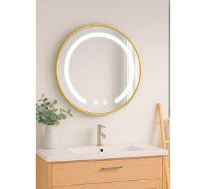Espejo Redondo Marco Dorado Touch con Luz Led 3 colores 50 cm