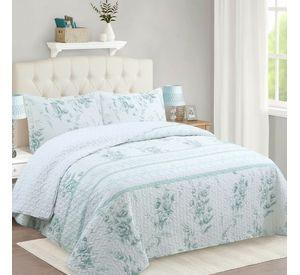 Cubrecama Quilt Sherpa 2pl - Varios Modelos W.m G Celeste Y Blanco Diseño Floral Celeste Vintage