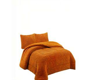CUBRECAMA CON RELIEVE EN FORMA DE HOJAS KING COLOR NARANJA