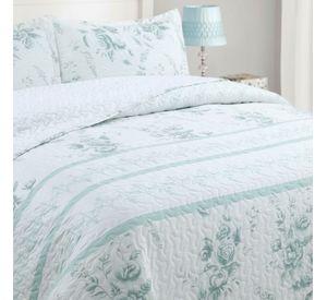 Cubrecama Quilt Sherpa 2pl - Varios Modelos W.m G Celeste Y Blanco Diseño Floral Celeste Vintage