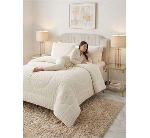 Cubrecama Plumón Jacquard Premium 2 Plazas Invierno Térmico blanco