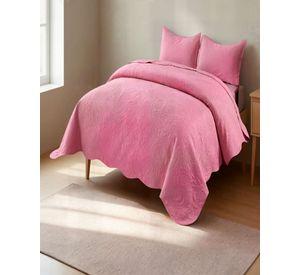 CUBRECAMA QUILT DE VERANO 2 PLAZAS CON RELIEVE COLOR ROSADO