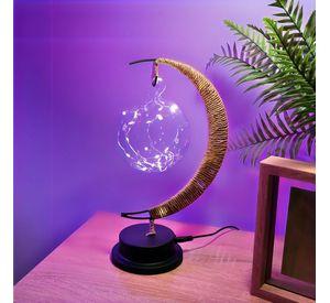 Lámpara LED Media Luna con Cáñamo y Colgante Bola