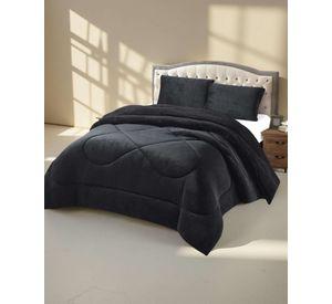 Cubrecama plush con chiporro Acolchado liso King negro