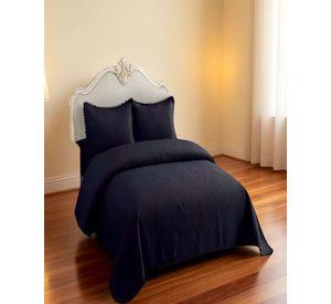 CUBRECAMA QUILT DE VERANO KING CON POMPON COLOR NEGRO