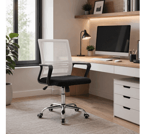 Silla de Oficina Negra y Blanca Ergonómica Ajustable Santiago
