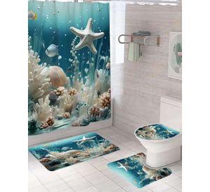 Juego 5 piezas con Cortina de baño de Tela Poliéster y  Forro de Ducha de Plástico J-8