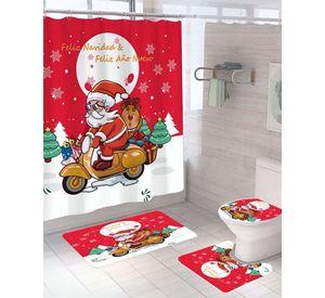 SET 4 PIEZAS CORTINA DE BAÑO Y ALFOMBRAS DISEÑO NAVIDEÑO TF01