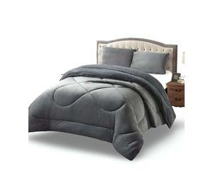 Cubrecama plush con chiporro Acolchado liso 2 plazas gris
