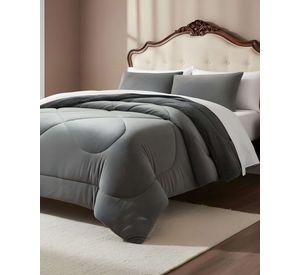 Cubrecama plush con chiporro Acolchado liso 2 plazas gris
