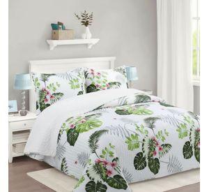 Cubrecama Quilt Sherpa 1.5 - Varios Modelos W.m G Blanco Hojas Verde