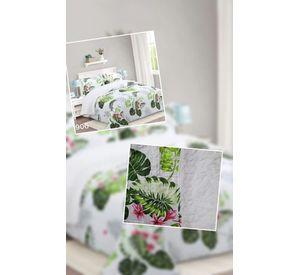 Cubrecama Quilt Sherpa 1.5 - Varios Modelos W.m G Blanco Hojas Verde