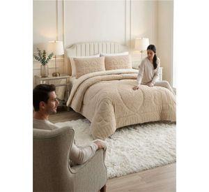 Cubrecama Plumón Jacquard Premium 2 Plazas Invierno Térmico beige