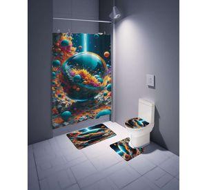 Juego 5 piezas con Cortina de baño de Tela Poliéster y  Forro de Ducha de Plástico J-17