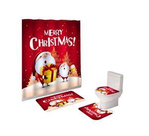 SET 4 PIEZAS CORTINA DE BAÑO Y ALFOMBRAS DISEÑO NAVIDEÑO TF02