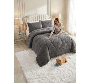 Cubrecama Plumón Jacquard Premium 2 Plazas Invierno Térmico gris