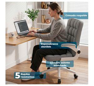 Silla Ejecutiva de Oficina Ergonómica con Apoyabrazos Ajustables de Tela Gris