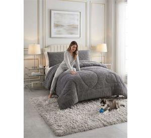 Cubrecama Plumón Jacquard Premium 2 Plazas Invierno Térmico gris