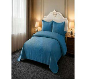 QUILT CUBRECAMA DE VERANO 2 PLAZAS CON POMPON COLOR AZUL
