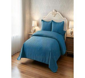 QUILT CUBRECAMA DE VERANO 2 PLAZAS CON POMPON COLOR AZUL